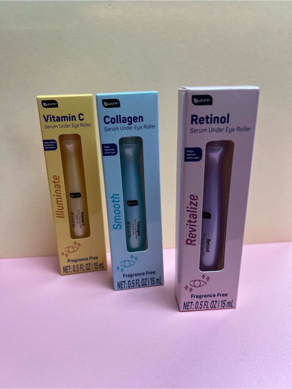 b-pure Retinol, Collagen, Vitamin C Under Eye Rollers - 3 Box Bundle. NIB Sealed